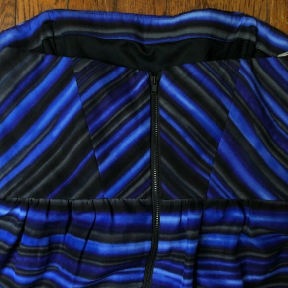 Shoshanna | Blue Black Silk Stripe Strapless Dress - Picture 6 of 9